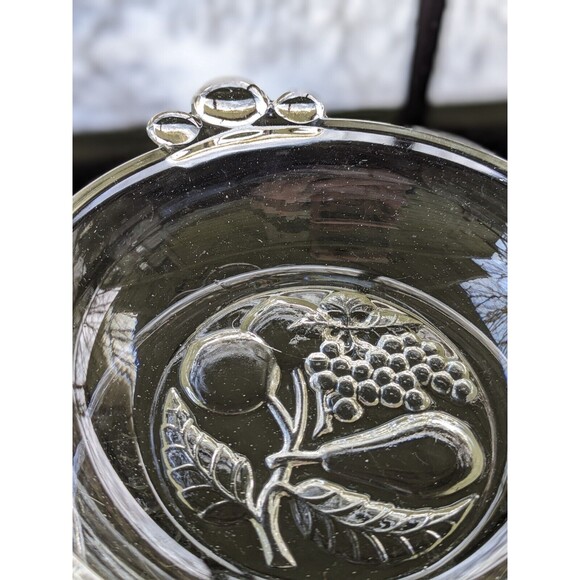 Vintage Clear Pressed Glass Berry/ Dessert Bowl Set Of Two Bottom Bubble Handles - Picture 7 of 13